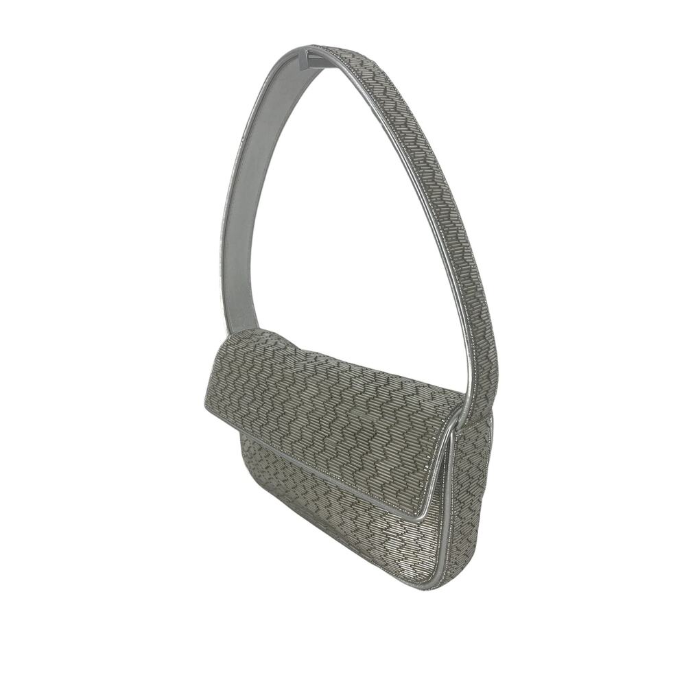 Staud Tommy Silver Beaded Shoulder Bag Metallic Evening Purse - Picture 8 of 16